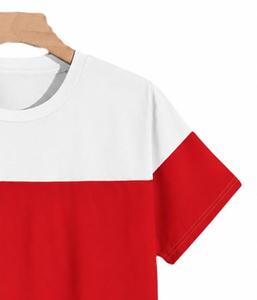 T-shirt décontracté tricoté à manches courtes pour homme, col rond, color-block rouge et blanc, coupe classique, logo avant, écoresponsable - Product Image 5