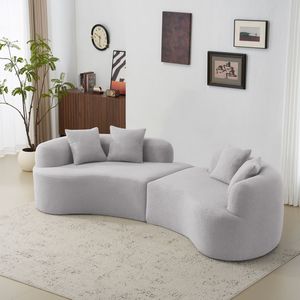 Curved Four-Seater Grey <b>Sofa</b> Full Compression <b>Sponge</b> Teddy Velvet Fabric No Assembly Required Compact Design <b>for</b> Small Spaces - Product Image 1
