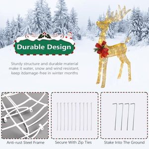 Pre-illuminato 90 luci LED a prova di intemperie 4ft slitta Santa renna ornamento di natale illuminato per interni/esterni decorazione per la casa Zip - Product Image 3