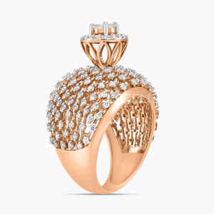 Anillo de Lujo con Varias Filas y Centro de Halo Elevado en Oro Rosa con Diamantes Blancos, Estilo Clásico para Mujer, Certificado IGI - Product Image 3