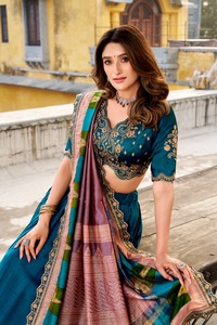 Ropa Étnica India, Lehenga Choli de Seda Vichitra con Lentejuelas y Bordado de Hilo, con Dupatta Estampada con Lentejuelas - Product Image 3