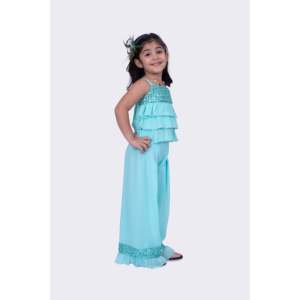 Conjunto de Dos Piezas para Mujer, Top Sin Mangas y Pantalones Palazzo, Bordado en Toda la Prenda, Color Verde Mar, Talla XL - Pedido Mínimo 2 Piezas - Product Image 5