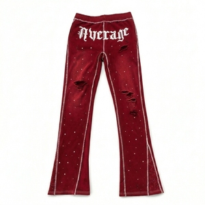 Survêtement pour homme en coton durable, coupe ample et carrée, délavé à l'acide, avec broderie, patchs et appliqués, fermeture éclair et strass, taille mi-haute - Product Image 4