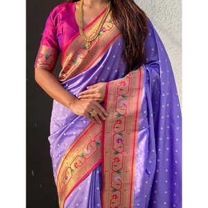 Sari en soie fusionnée Elite Weaves Lavender Zari tissé Bandhani Paithani pour femmes 650g - Product Image 2