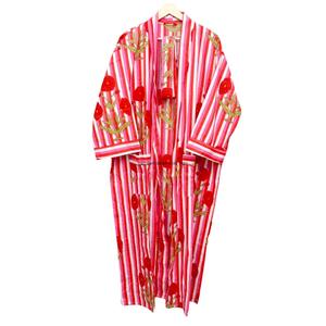 Kimono Largo con Estampado Floral para Mujer, Ropa de Dormir Informal, Vestido para Otoño, Cierre Abierto por Delante, Cinturón, 100% Algodón Transpirable - Product Image 5