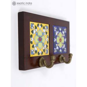 ตะขอติดผนังลายกระเบื้องคู่ดีไซน์เนอร์ทำจากทองเหลืองและไม้8 "ของตกแต่งบ้านสำหรับตกแต่งผนังผลิตในอินเดีย - Product Image 2
