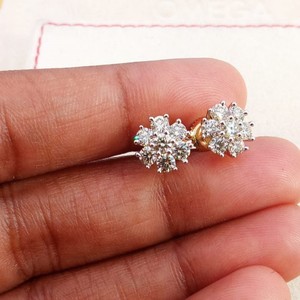 Boucles d'oreilles clous pour femmes en argent sterling 925 avec diamant naturel taille ronde 1,16 carat, bijoux de mariage tendance plaqués rhodium - Product Image 3