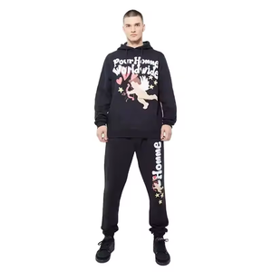 Ensemble de survêtement en molleton anthracite pour homme, sweat-shirt à capuche et pantalon de jogging, deux pièces, vêtements de sport d'hiver - Product Image 1
