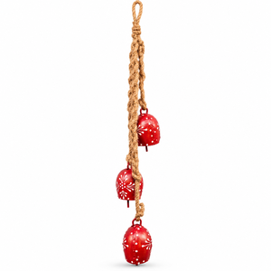 Conjunto de Campanas de Inspiración Folclórica Europea en Hierro Rojo Brillante con Pétalos Azules y Follaje Verde para Colecciones Navideñas de Boutique - Product Image 6