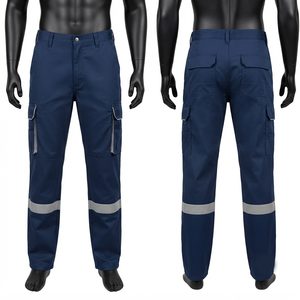 Premium 245 GSM Poly Cotton Corduroy Acid Wash Navy Cargo <b>Work</b> <b>Pant</b> Reflective Safety Wear Custom Logo OEM - Product Image 1