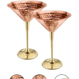 Copa de Martini de Cobre Martillado con Pajita, Elegante Vaso con Tallo para Bebidas, Ideal para Presentación en Bares, Fiestas y Cenas - Product Image 1