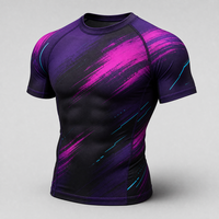 Haut de compression à manches courtes pour homme, respirant, antibactérien, marron beige, motif géométrique, pour le BJJ, le MMA et le grappling