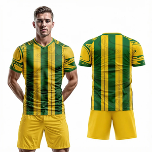ชุดเสื้อฟุตบอลชายสีเขียวเหลืองแบบเรียบ แขนสั้น ผ้าโพลีเอสเตอร์พิมพ์ลายระบายอากาศ คอวี เอวยางยืด ชุดทีม - Product Image 1
