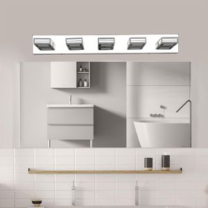 32\" Modern Chrome 5-Light LED Vanity Light Square <b>Acrylic</b> Lampshades Wall Mount Fixture <b>Mirror</b> Lighting for Bathroom - Product Image 1