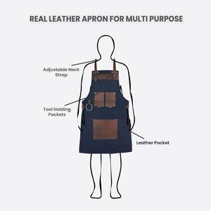 Tablier de service en toile personnalisé avec logo, bretelles en cuir réglables, uniforme professionnel pour serveurs, réceptionnistes d'hôtel, hôtesses de l'air - Product Image 3