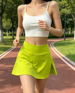 High Waist Neon Green A-Line Mini Skirt Women Casual Stretch Pocket Skirt Summer Breathable Solid Color Knit Cotton Pencil - Product Image 3