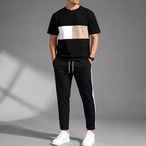 Conjunto Deportivo Ligero para Hombre con Bloques de Color y Estampado, Camiseta de Manga Corta y Pantalones, Cuello Redondo, Transpirable, Informal, de Algodón para Verano - Product Image 5