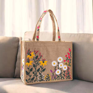 Elegante Bolso de Mano de Yute Natural Hecho a Mano, Bolsa de Compras Reutilizable Ecológica para Empaquetado Minorista - Product Image 1