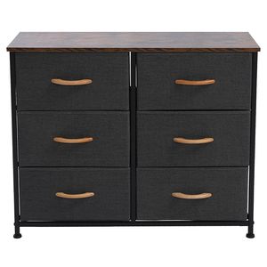 Cassettiera a 3 livelli con 6 cassetti in tessuto a facile apertura, struttura in metallo e piano in legno, mobile contenitore per appartamento, cameretta, corridoio - Product Image 1