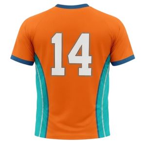 เสื้อเจอร์ซีย์เน็ตบอลแบบซับลิเมชั่นสีส้มเขียวขจีสำหรับทุกเพศ ผลิตจากโพลีเอสเตอร์น้ำหนักเบา เหมาะสำหรับกีฬาและการฝึกซ้อม ทีมแข่งขัน และการเล่นกีฬา - Product Image 2