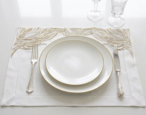 Juego de Manteles Individuales y Servilletas de Lino Bordado Clásico de Lujo Personalizado al por Mayor, con Hilo Dorado y Plateado, Geométrico, para Bodas, Lavable y Reutilizable - Product Image 4