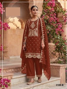 Salwar Kameez Tradicional Pakistaní para Mujer - Traje de Fiesta para Bodas, para Todas las Temporadas, Seda Rangoli con Bordado, Kameez y Dupatta - Product Image 4