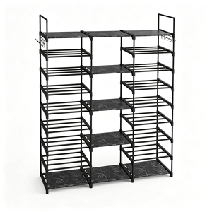 Grand porte-chaussures robuste à 9 niveaux de 50 pouces en tuyau de fer, 3 rangées, 9 étagères avec revêtement PP, design moderne, organisateur de chaussures gain de place pour placard - Product Image 1