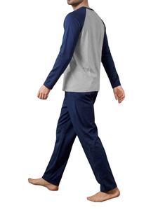 Ensemble de pyjama pour homme en coton 100% à manches longues et col rond, 2 pièces, avec pantalon long, respirant, vêtements de détente thermiques, Bangladesh - Product Image 4