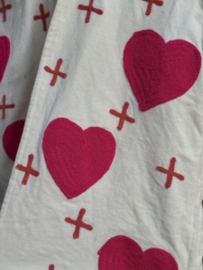 Women's Quilted Velvet <b>Jacket</b> With Heart Applique And Cross Embroidery Pattern Stand Collar Full Sleeve Spring Wear - Product Image 6