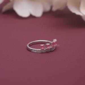IGI Certified Fancy <b>Pink</b> Lab Grown Diamond Five Stone Ring 14K White / Rose & Yellow Gold Emerald Cut Diamond Anniversary Band - Product Image 6