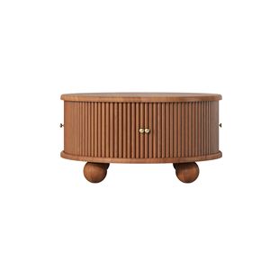 Tavolino da Caffè Contemporaneo in Legno di Mango con Ante Scorrevoli e Vano Portaoggetti - Product Image 1