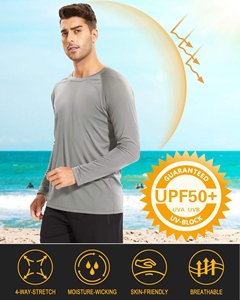 เสื้อป้องกันรังสียูวีสำหรับผู้ชาย UPF 50+ แขนยาว แห้งเร็ว เสื้อยืดสำหรับเล่นกีฬาและกิจกรรมกลางแจ้ง - Product Image 4