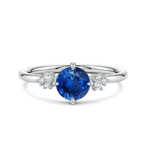 Round Blue Sapphire Engagement <b>Ring</b> with Mixed Cut Diamonds Handmade <b>Customized</b> Fine Jewelry Wedding 14K Solid Gold - Product Image 1