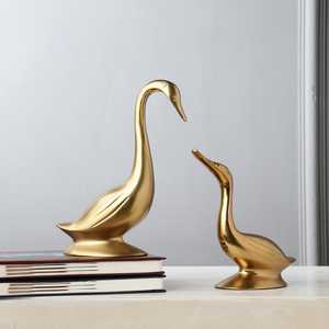 Gold Plated Duck Figurine Set Of 2 Contemporary Animal Sculpture Tabletop Decor Artistic Living Room Ornament - Product Image 1