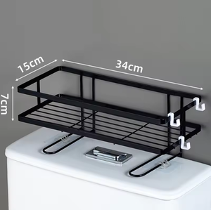 Black Over Toilet Metal Storage Rack Bathroom Organizer Shelf with <b>Hooks</b> for <b>Towels</b> Cosmetics and Tissue Holder - Product Image 2