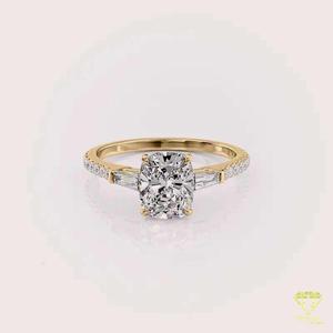 Anillo de Compromiso con Corte Redondo, Cultivado en Laboratorio, Oro Blanco, Halo Oculto, Engaste Catedral, Anillo Solitario para Novia, Elegante Anillo de Boda - Product Image 1