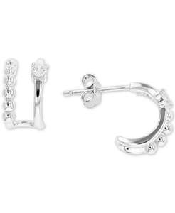 Cubic Zirconia <b>Cuff</b> Hoop <b>Earrings</b> in Sterling <b>Silver</b> | Macy's - Product Image 1