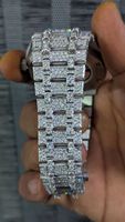 Reloj de Lujo Estilo Hip Hop con Moissanita, Acero Inoxidable Plateado, Totalmente Adornado con Diamantes VVS de Corte Brillante Redondo para Hombre