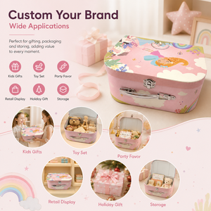 Boîtes cadeaux pour enfants de style valise personnalisées, boîte d'emballage rigide réutilisable avec impression intégrale personnalisée pour les cadeaux d'anniversaire des enfants - Product Image 6