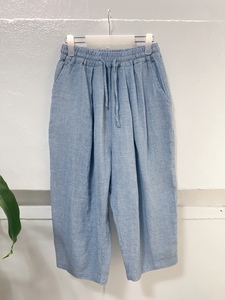 [BFM_Zena crew] Pantalon à jambes larges 100 % lin pour femme, taille élastique - Product Image 3