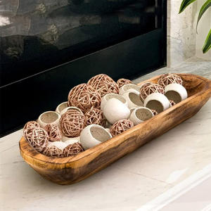 Cuenco de masa de madera natural para decoración, cuenco de masa de madera tallado a mano largo, Centro decorativo rústico, cuencos Organizadores de mesa y cocina - Product Image 3