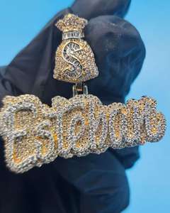 Moissanite Custom Name Luxury Gold Plated Certified 925 Silver Iced Hip Hop Jewelry Money <b>Bag</b> Bail <b>Initial</b> Two Tone Pendant - Product Image 5