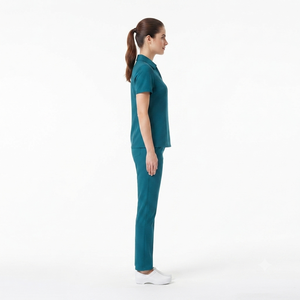 Cross-border Minimalist Breathable Short Dobby Fabric <b>Scrub</b> Sets New Simple Wash Polyester Unisex Lapel <b>Brush</b> Hand Hospital - Product Image 4