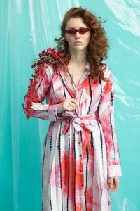 Women's Tie-Dye <b>Long</b> Sleeve Maxi <b>Dress</b> V-Neck Wrap Belted <b>Boho</b> Style Rayon Natural Waist Casual Loose Fit Woven All Seasons - Product Image 4
