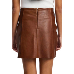 Jupe mini en cuir marron taille haute pour femme avec poches avant, design crayon, style minimaliste, à porter toute l'année - Product Image 2