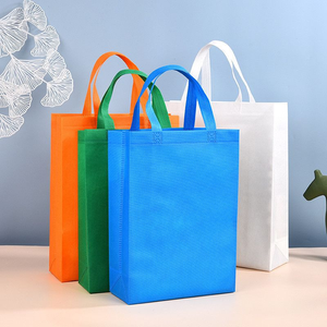 Sac de courses en tissu non tissé PP, taille personnalisée, poignée supérieure, réutilisable, couleurs orange, vert, bleu, blanc - Product Image 1