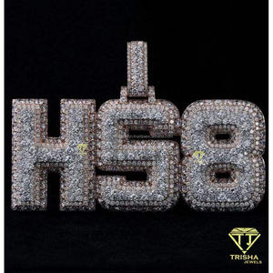 Collar de Lujo Personalizado con Letra HSB, Estilo Hip Hop, con Incrustaciones de Diamantes Cultivados en Laboratorio, Colgante con Inicial Personalizada, en Rodio, Oro y Plata de Ley - Product Image 2