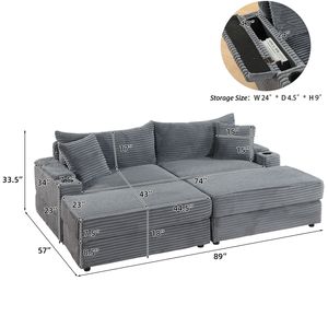 Divano Chaise Longue Profondo con 2 Cuscini Decorativi e Pouf per Soggiorno, Arredamento Confortevole - Product Image 4