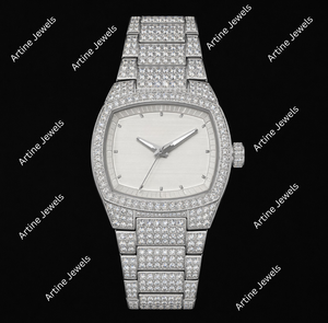 Reloj Tonneau de Lujo en Acero Inoxidable con Esfera Blanca y Diamantes Incrustados, Reloj de Moda con Diamantes Brillantes, Estilo Moderno - Product Image 3