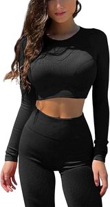 Conjunto de Leggings de Yoga para Mujer, Tallas Grandes, con Cinturón y Logotipo Frontal, 2 Piezas, Secado Rápido, Transpirable, Ecológico, 100% Poliéster, para Deportes y Running - Product Image 3